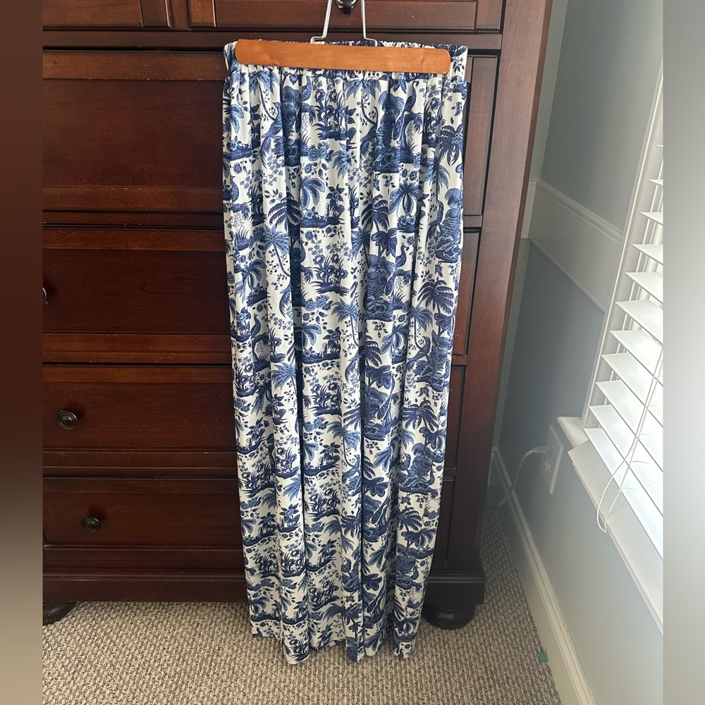 STAUD Blue and White Wide-Leg Printed Pants - Picture 2 of 10